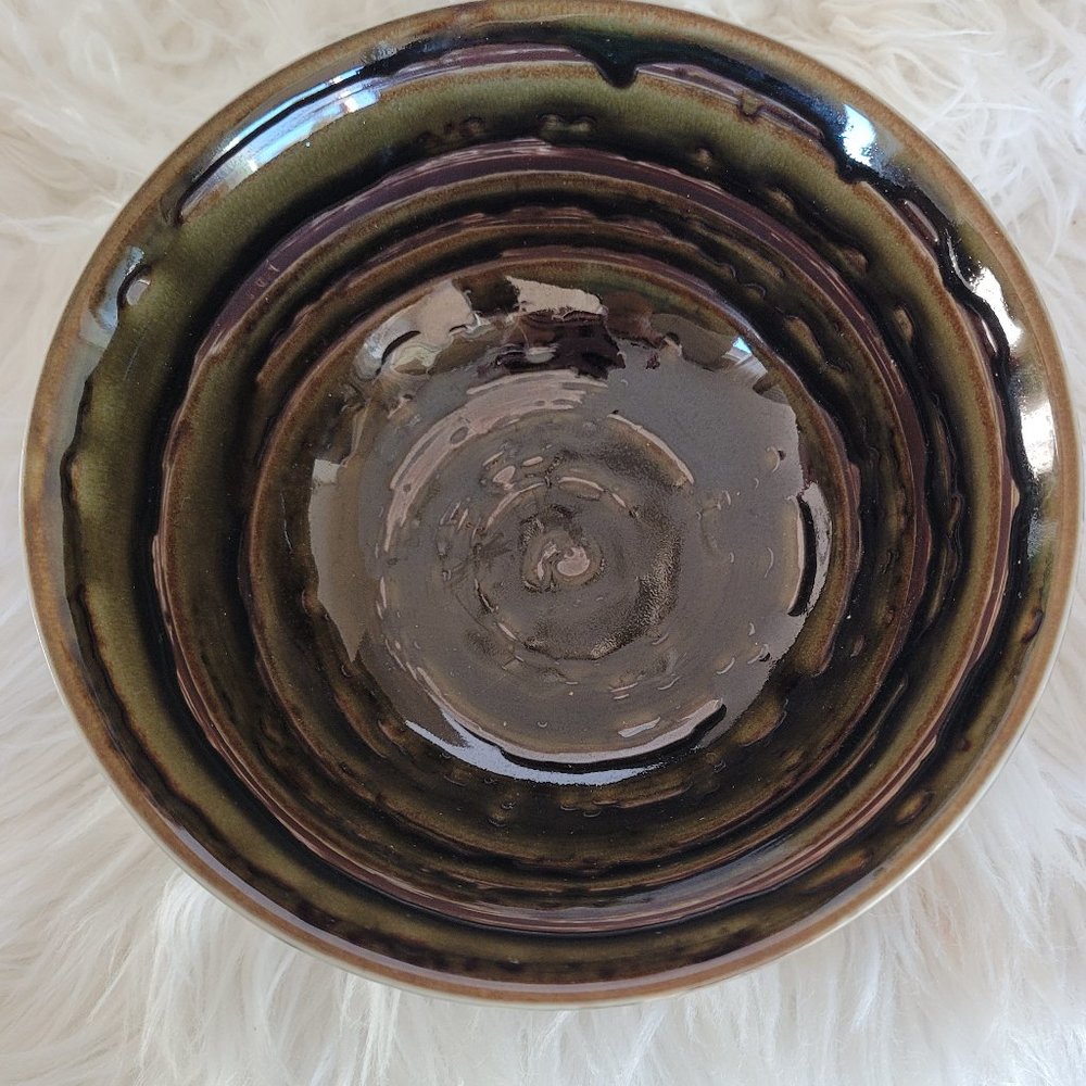 Kitchen Decorative Bowl Swirl MCM Art Brown Green